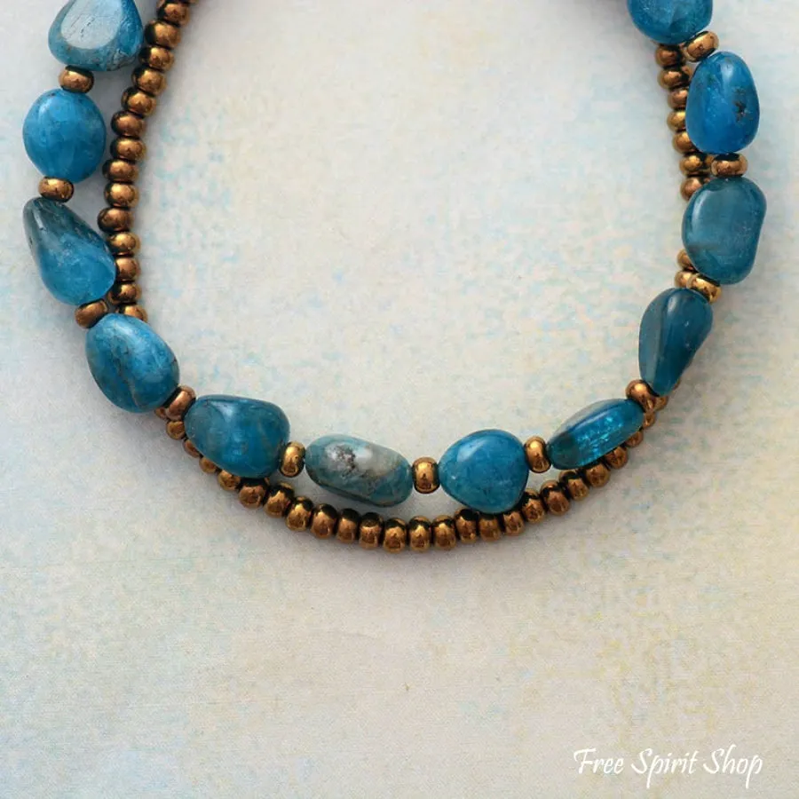 Natural Blue Apatite & Seed Bead Bracelet