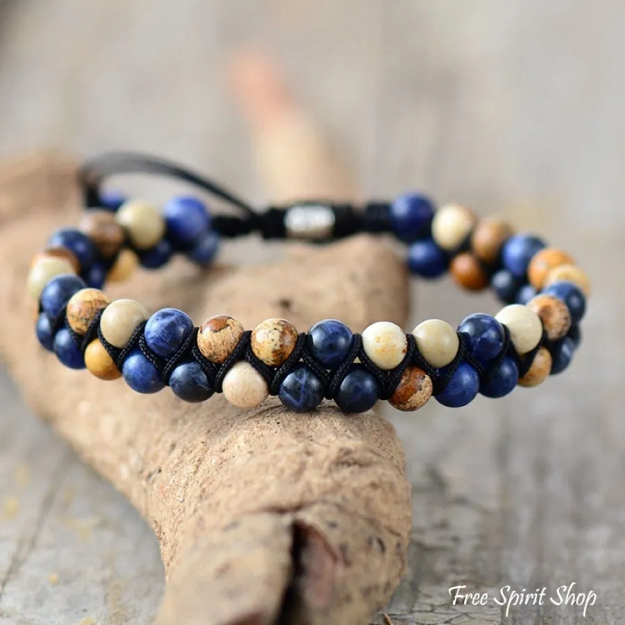 Natural Blue Sodalite & Picture Jasper Bead Bracelet