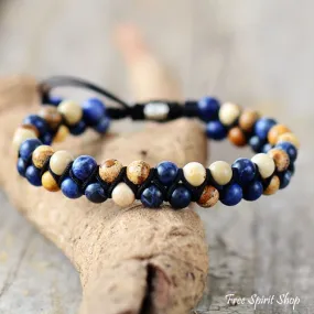 Natural Blue Sodalite & Picture Jasper Bead Bracelet