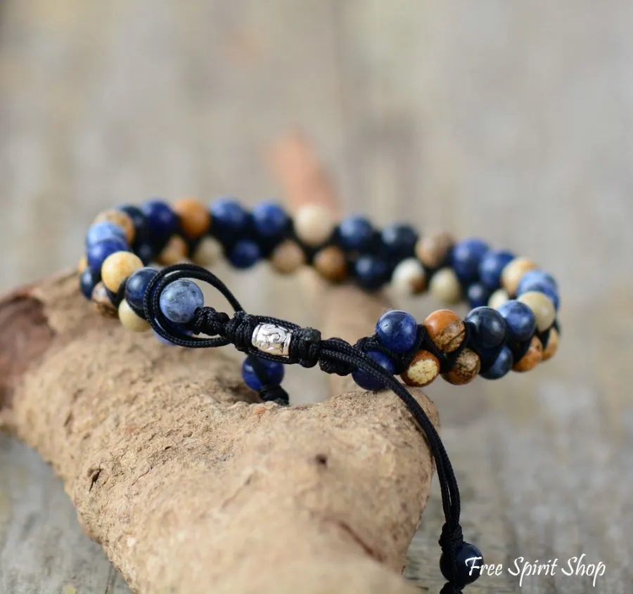 Natural Blue Sodalite & Picture Jasper Bead Bracelet