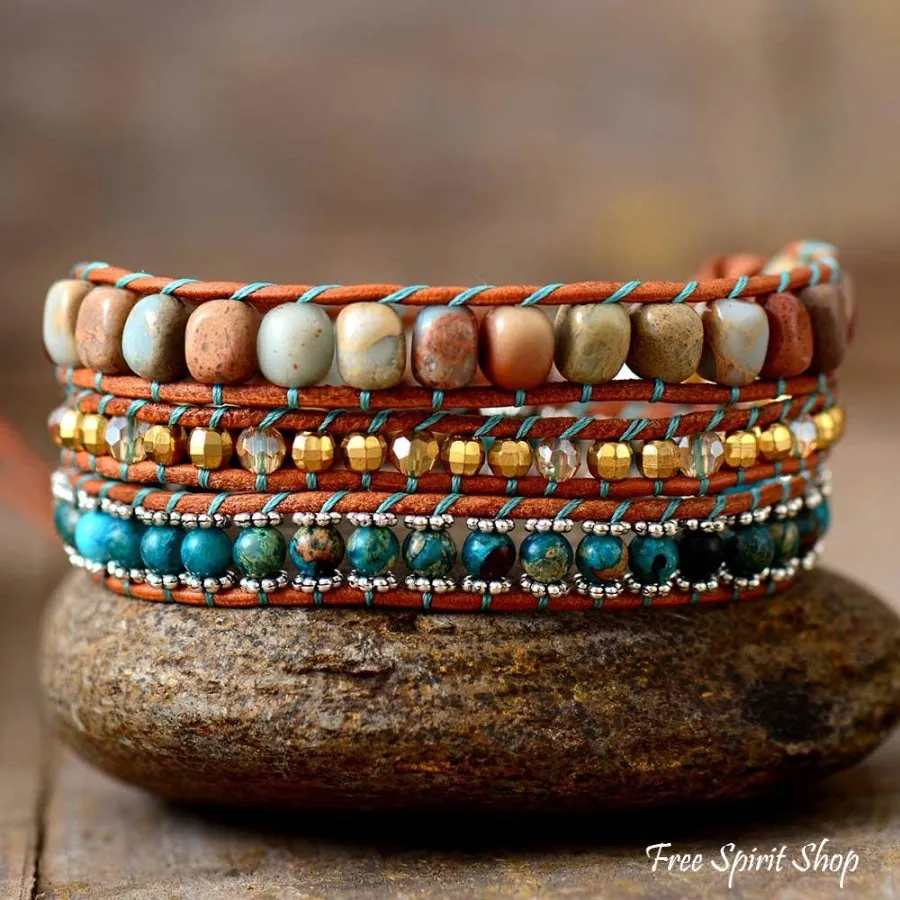 Natural King Jasper & Blue Jasper Wrap Bracelet