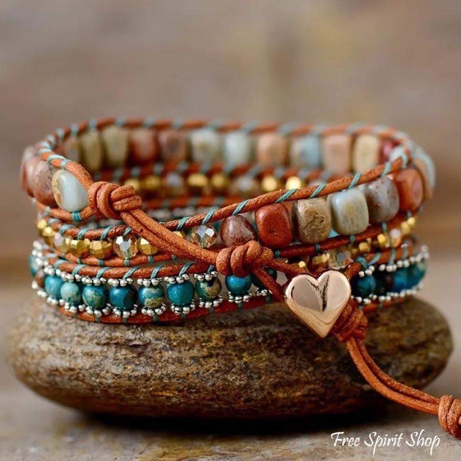 Natural King Jasper & Blue Jasper Wrap Bracelet