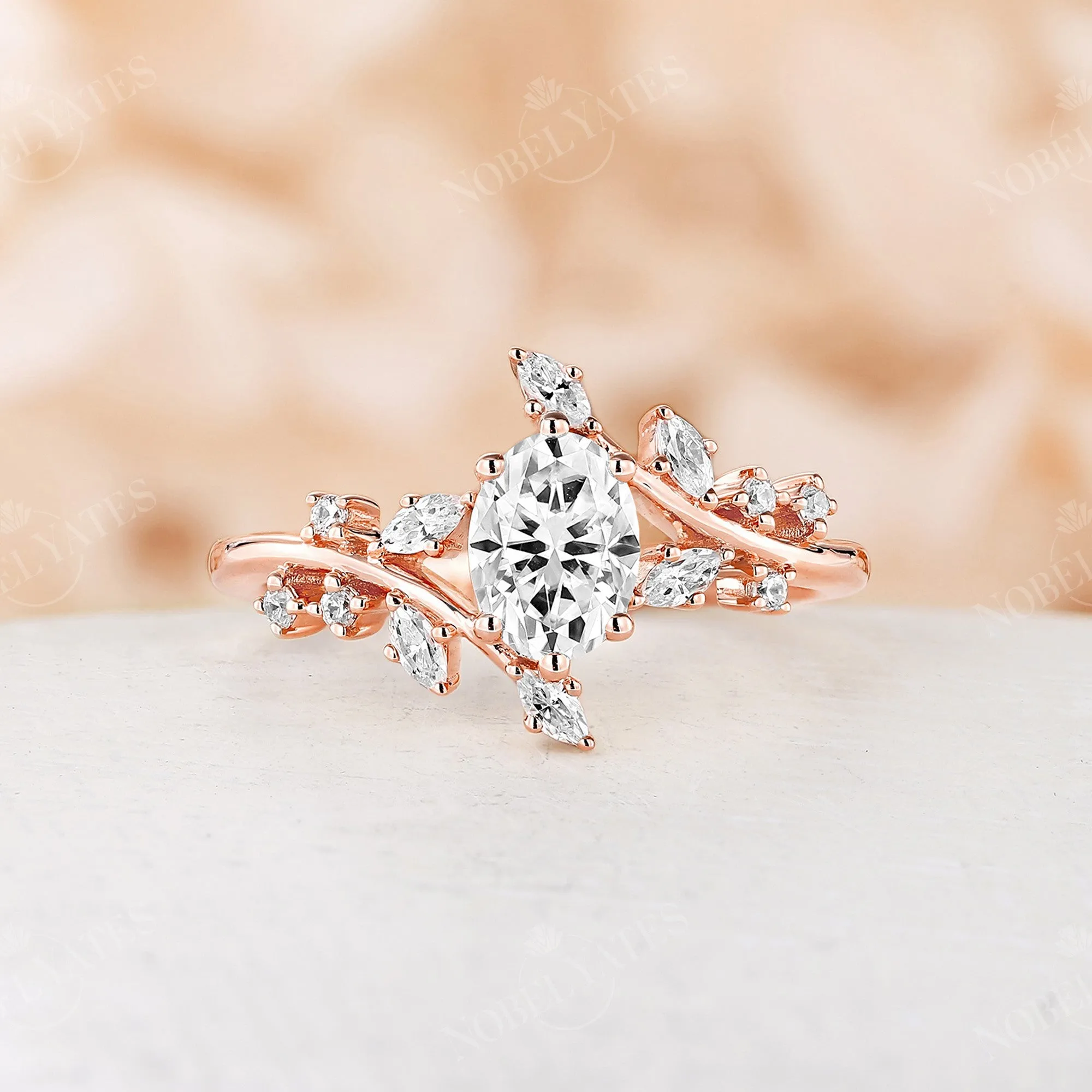 Nature Inspired Branch Engagement Ring Oval White Opal Rose Gold