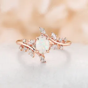 Nature Inspired Branch Engagement Ring Oval White Opal Rose Gold