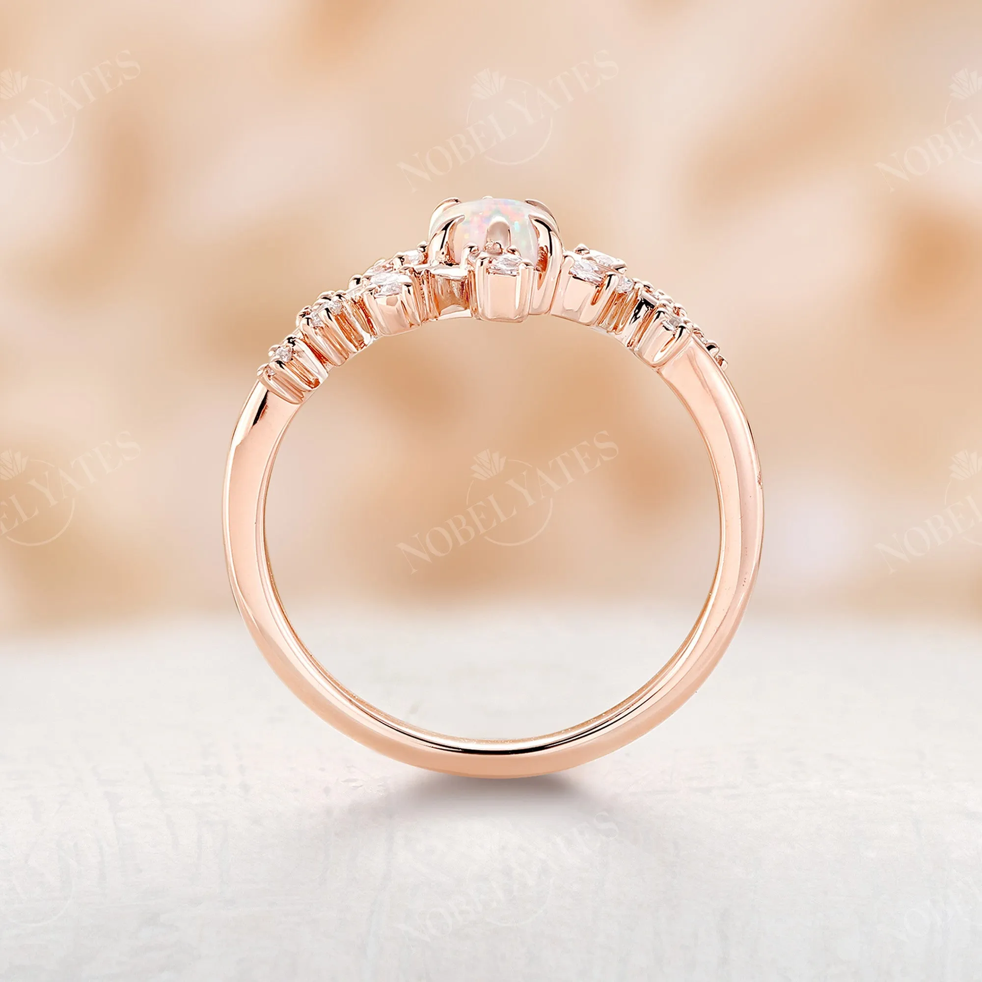 Nature Inspired Branch Engagement Ring Oval White Opal Rose Gold