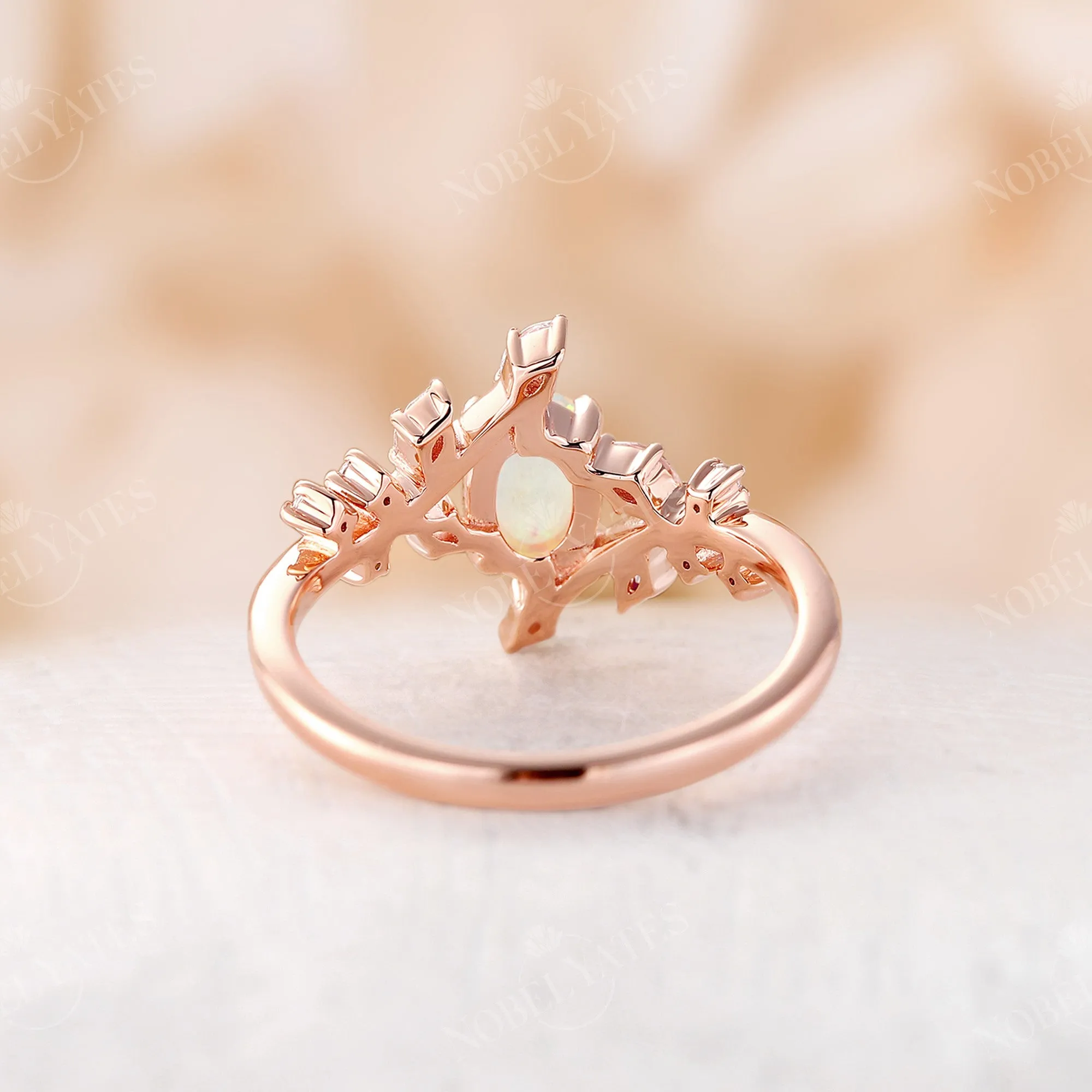 Nature Inspired Branch Engagement Ring Oval White Opal Rose Gold