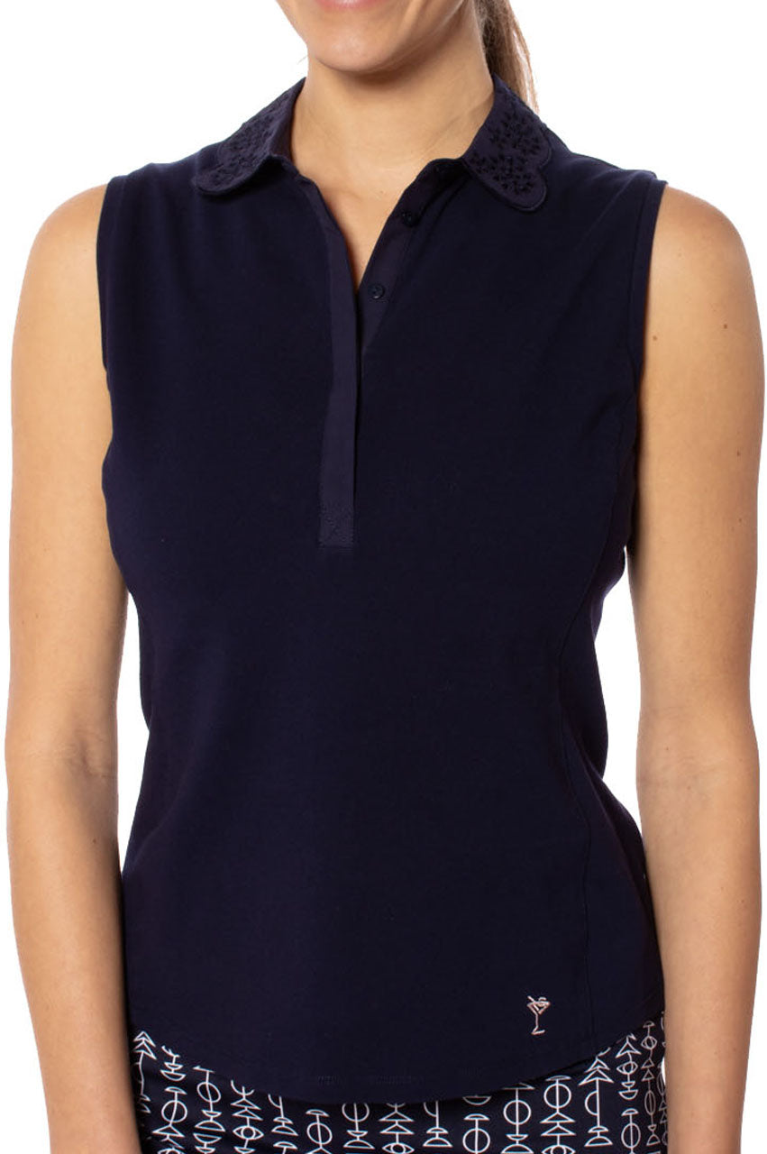 Navy Sleeveless Stretch Cotton Polo