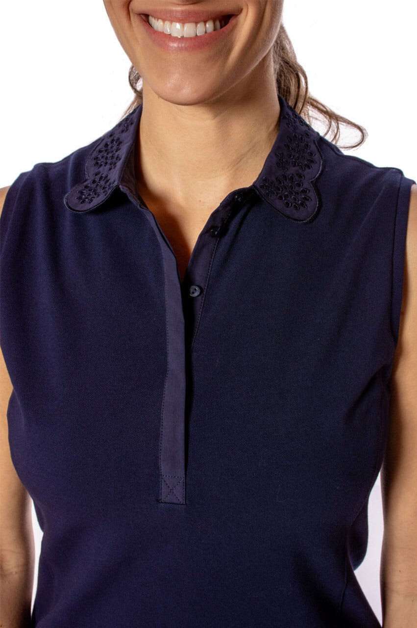 Navy Sleeveless Stretch Cotton Polo