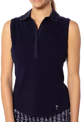 Navy Sleeveless Stretch Cotton Polo