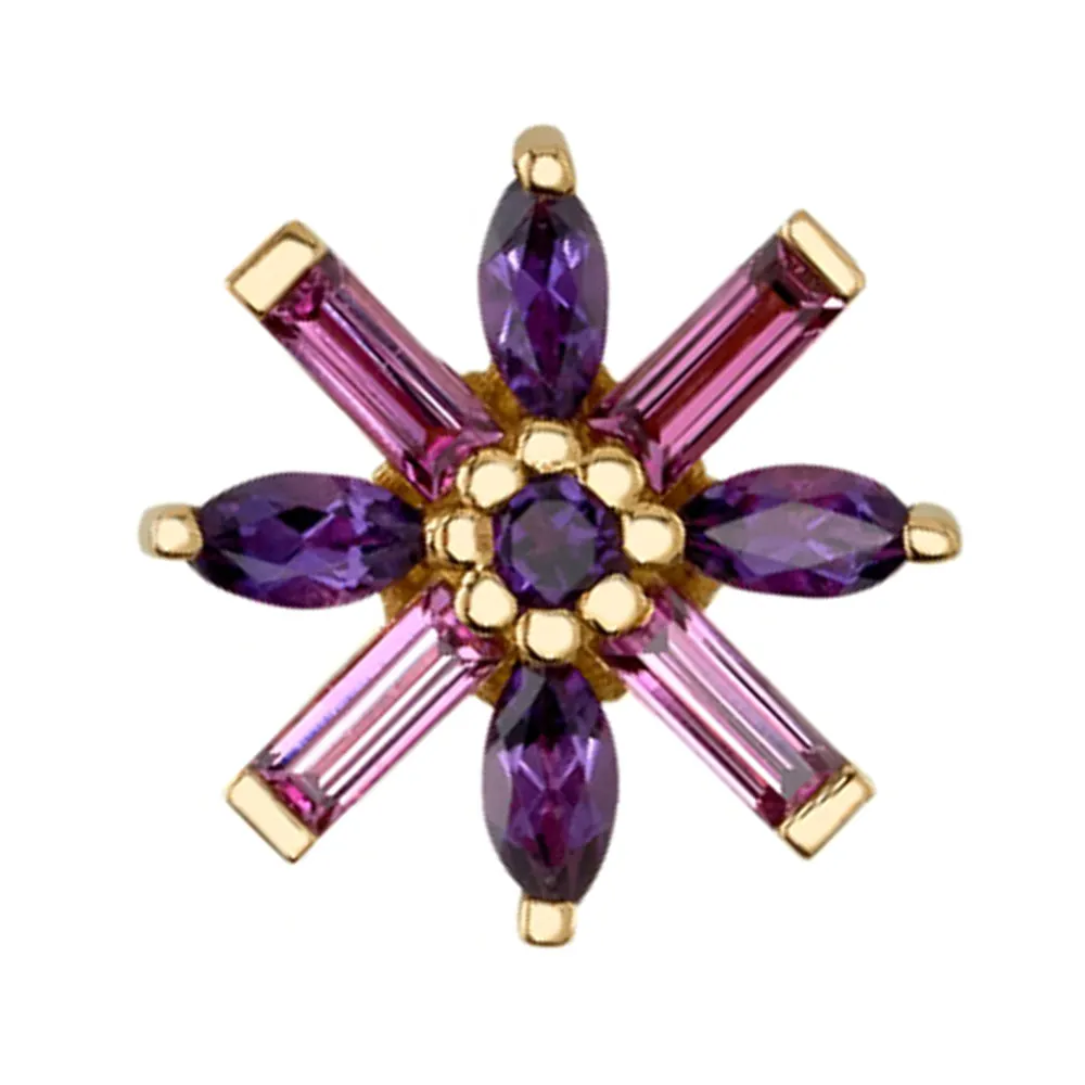 Nayru Threaded End in Gold with Rhodolite & Amethyst