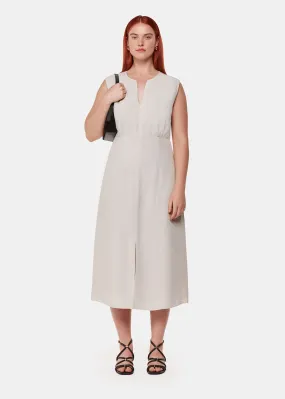 Neutral Abbie Linen Blend Midi Dress