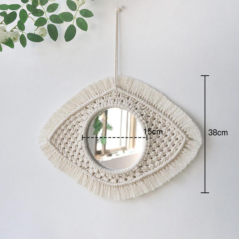 Nordic Mirror Weaving Handmade Cotton Thread Wood Bead Tapestry