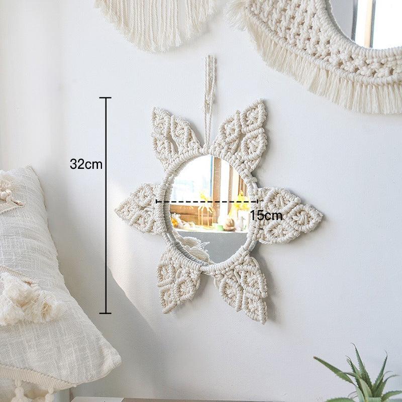 Nordic Mirror Weaving Handmade Cotton Thread Wood Bead Tapestry