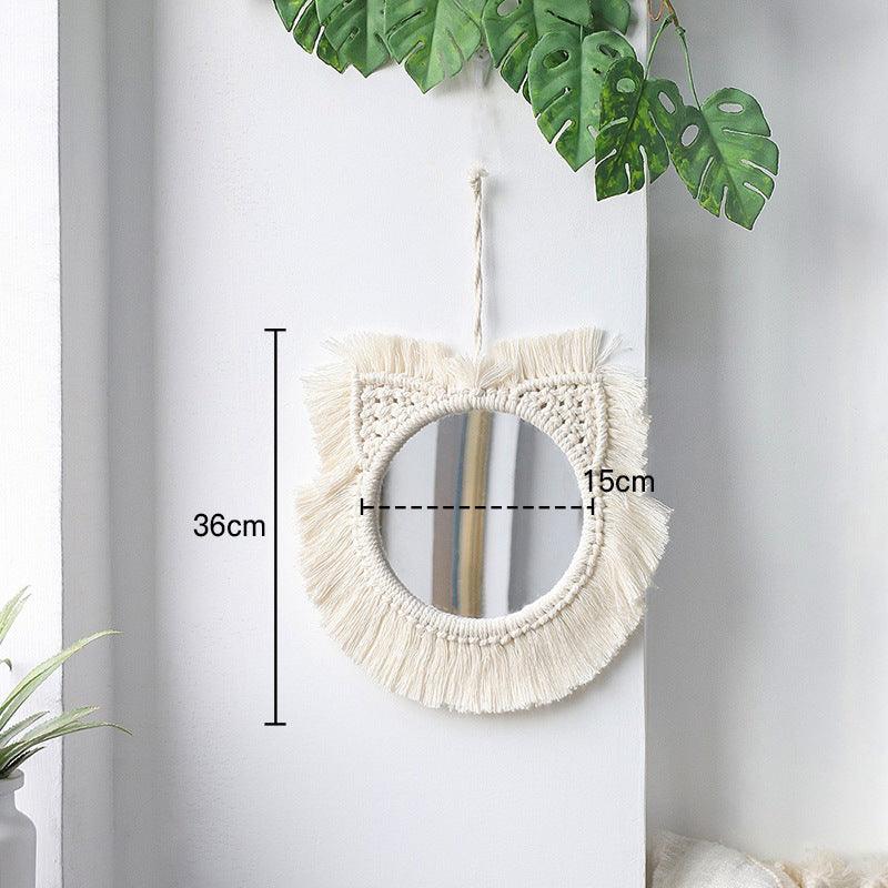 Nordic Mirror Weaving Handmade Cotton Thread Wood Bead Tapestry