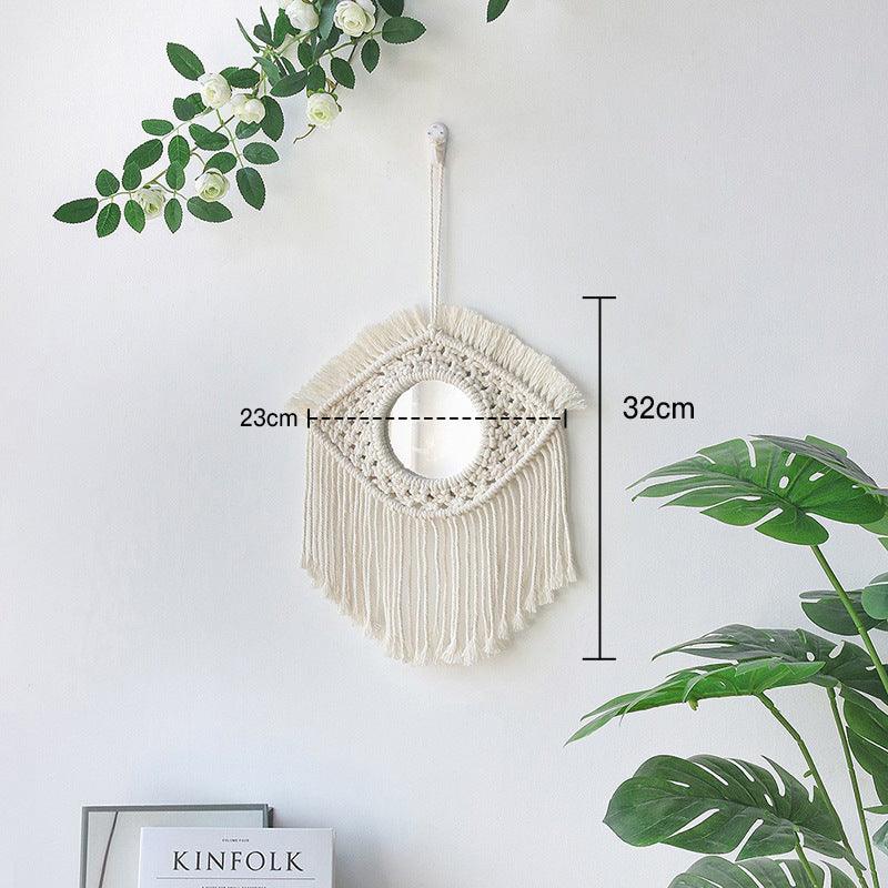 Nordic Mirror Weaving Handmade Cotton Thread Wood Bead Tapestry