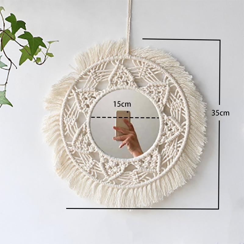 Nordic Mirror Weaving Handmade Cotton Thread Wood Bead Tapestry