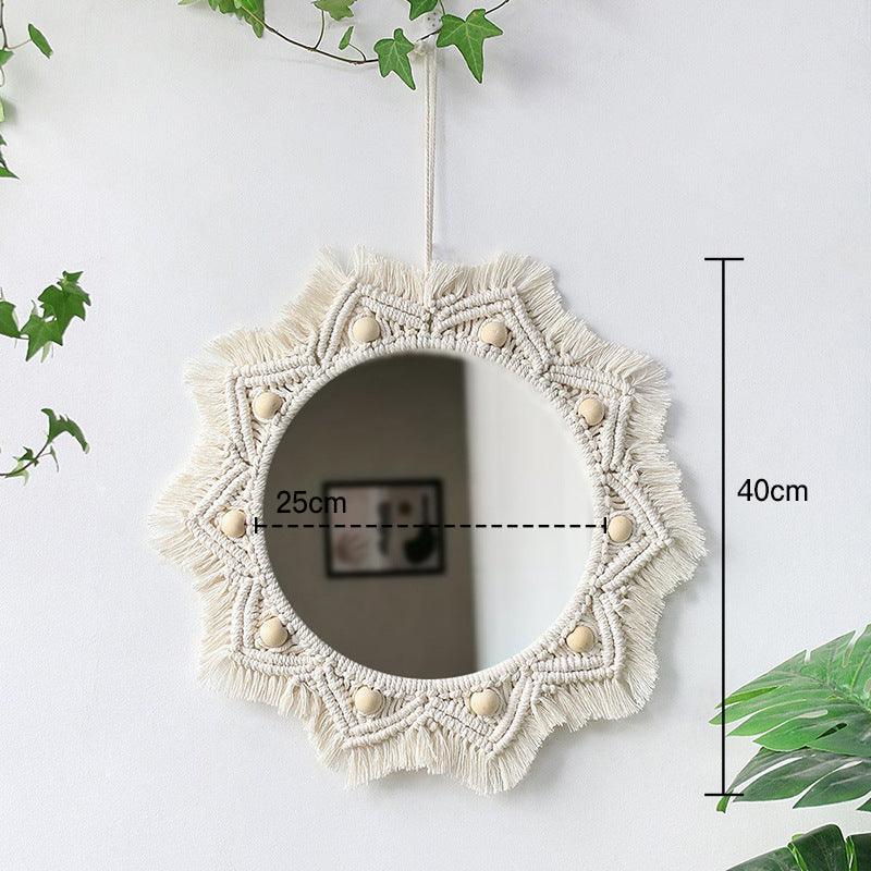 Nordic Mirror Weaving Handmade Cotton Thread Wood Bead Tapestry