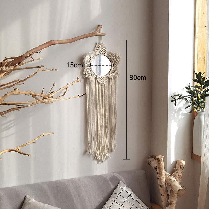 Nordic Mirror Weaving Handmade Cotton Thread Wood Bead Tapestry