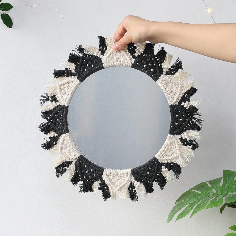 Nordic Mirror Weaving Handmade Cotton Thread Wood Bead Tapestry