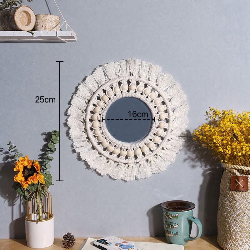 Nordic Mirror Weaving Handmade Cotton Thread Wood Bead Tapestry