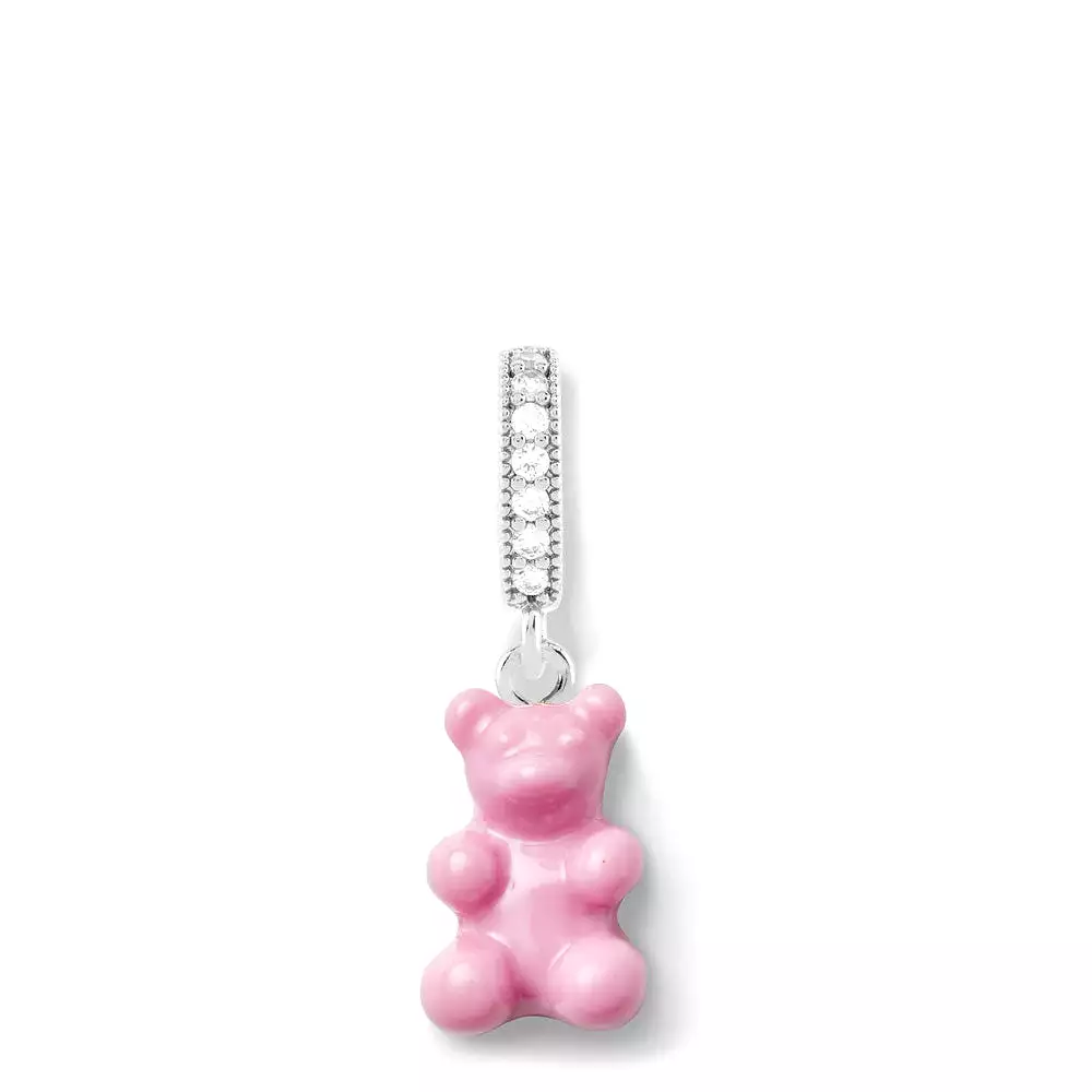 Nostalgia Bear Glossy Pendant, Pave Silver Connector