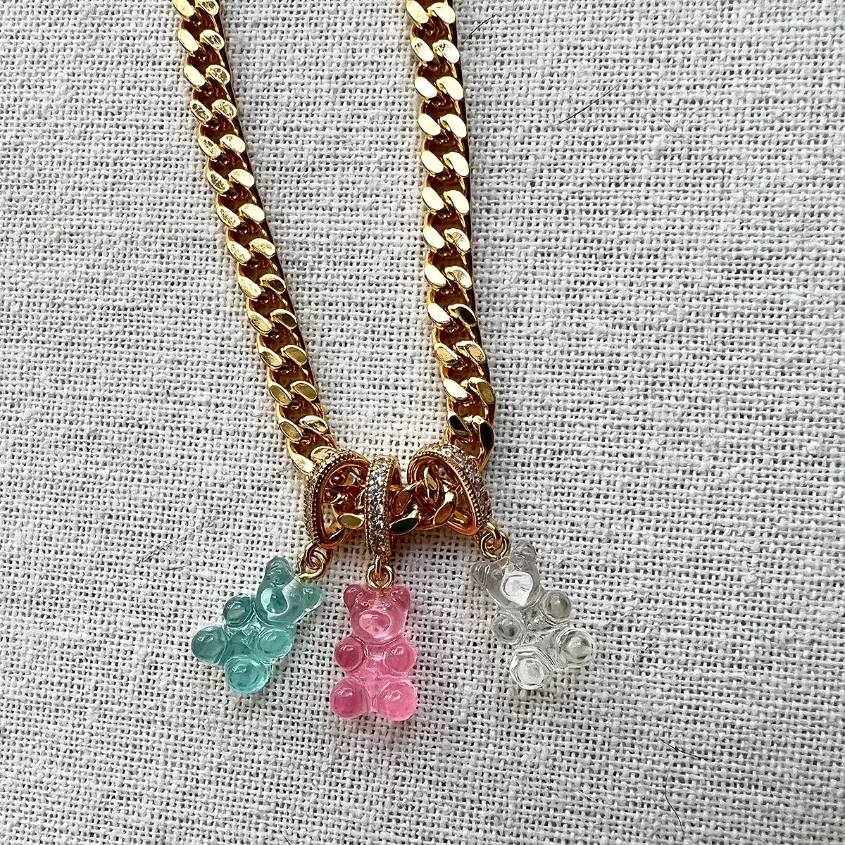 Nostalgia Bear Translucent Pendant, Pave Gold Connector