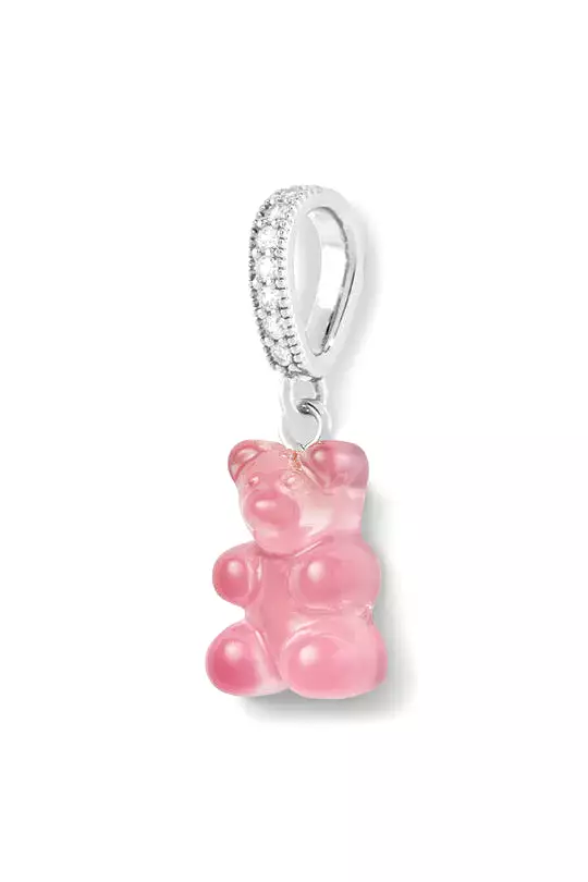 Nostalgia Bear Translucent Pendant, Pave Silver Connector