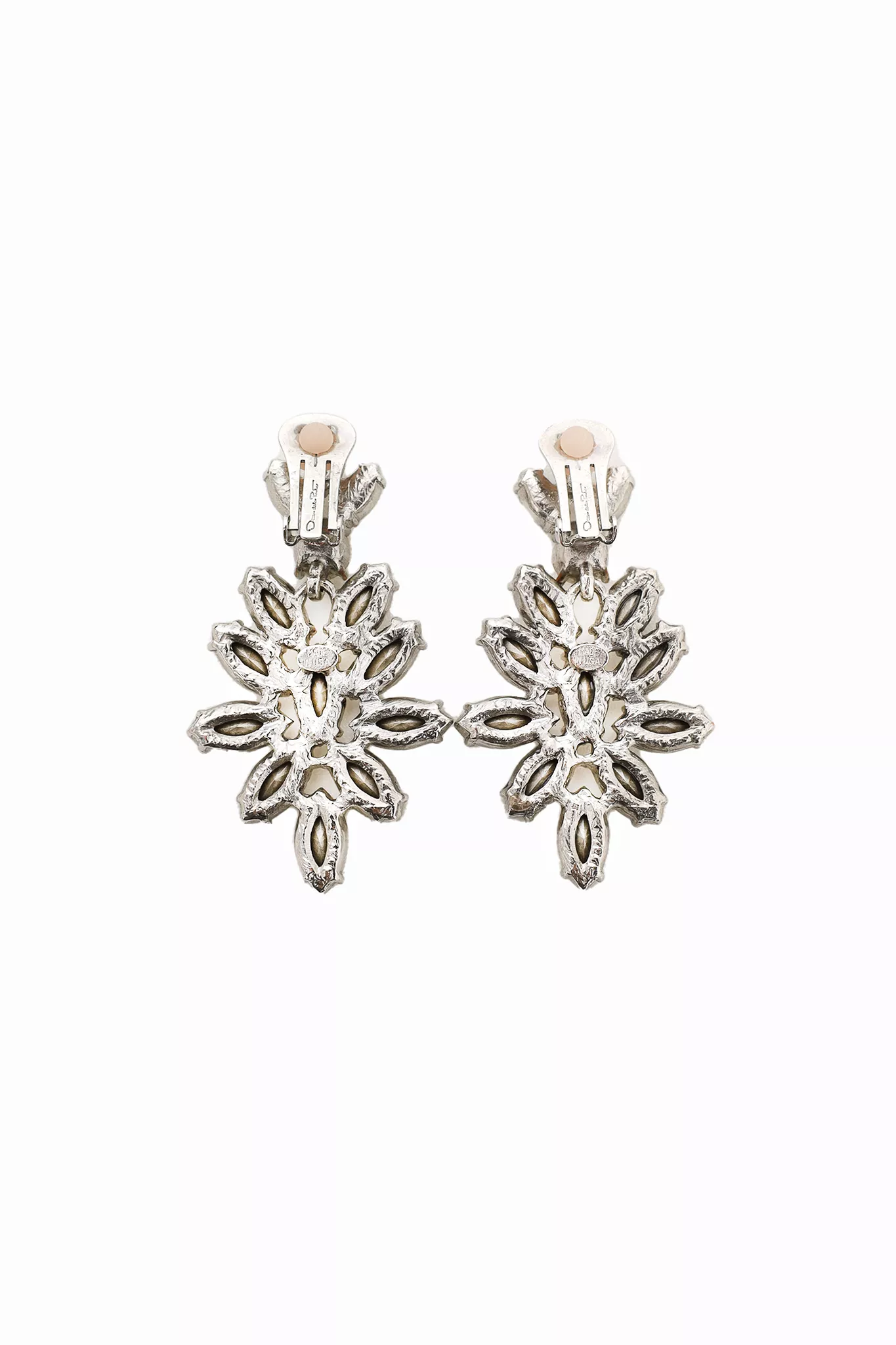 Oscar de la Renta Silver Tone Crystal Leaf Stud Earrings