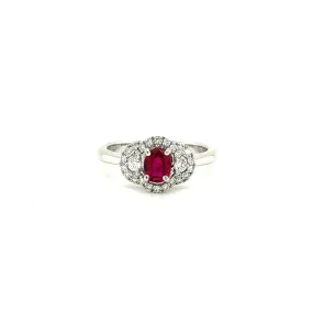 Oval Ruby Ring with 0.25ctw of Diamonds in 18K White Gold