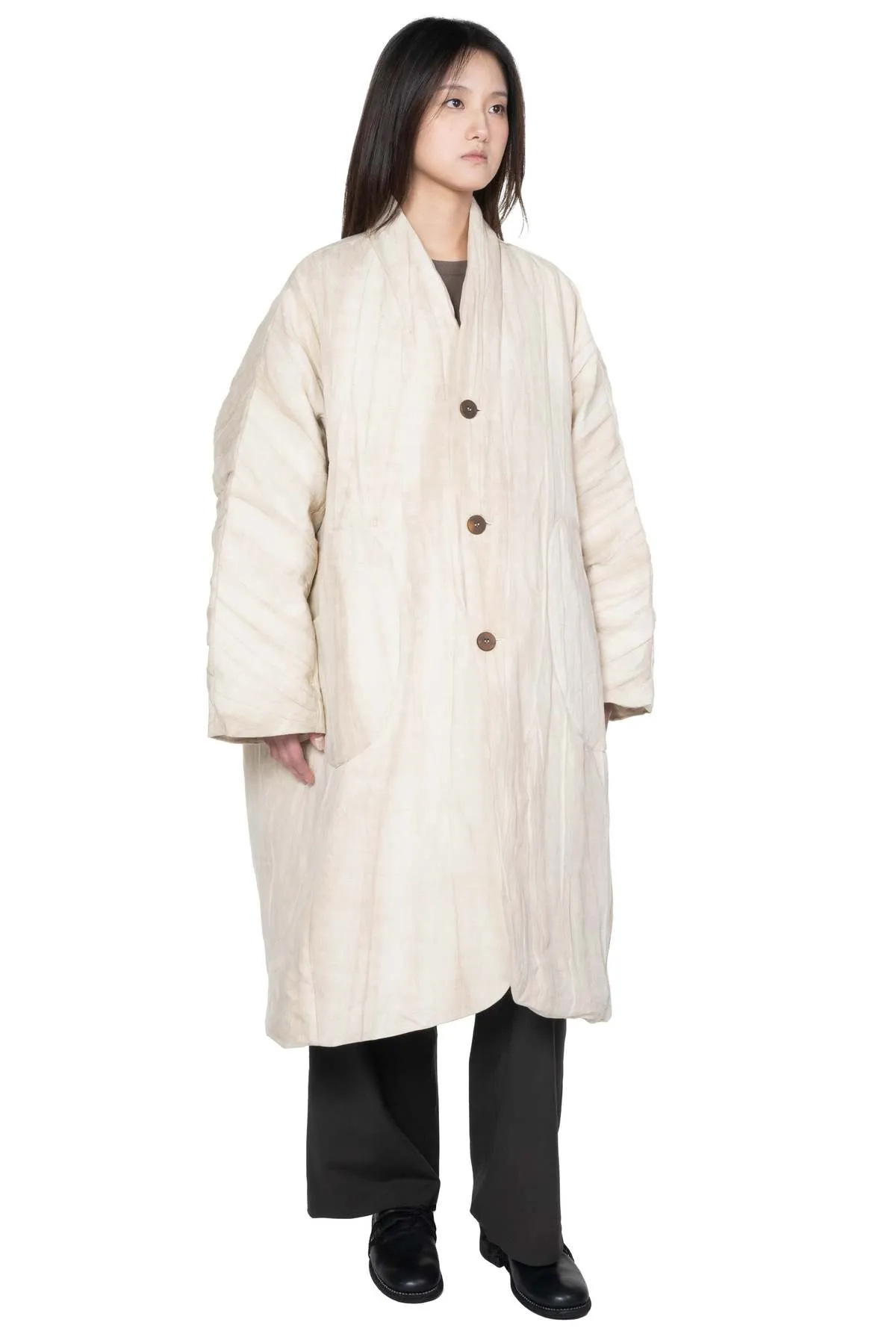 Padded Long Coat - Ivory White