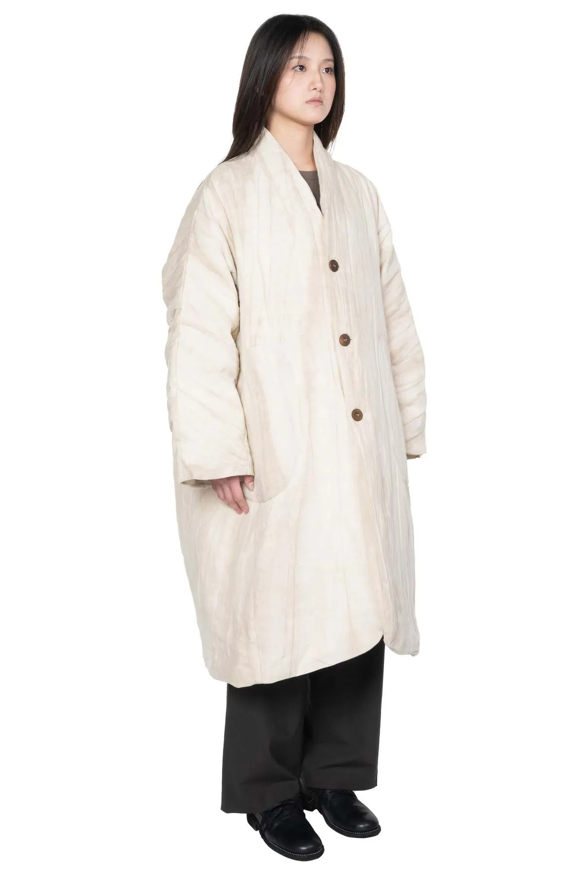 Padded Long Coat - Ivory White