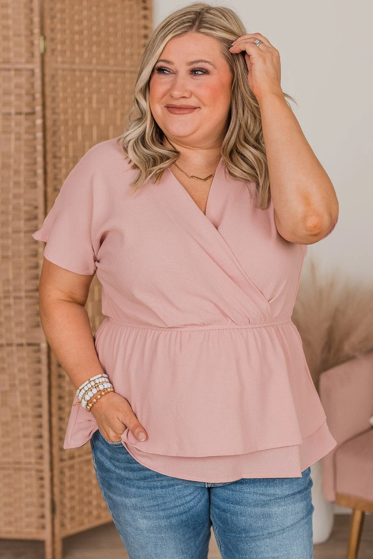 Pave The Way Babydoll Blouse- Blush