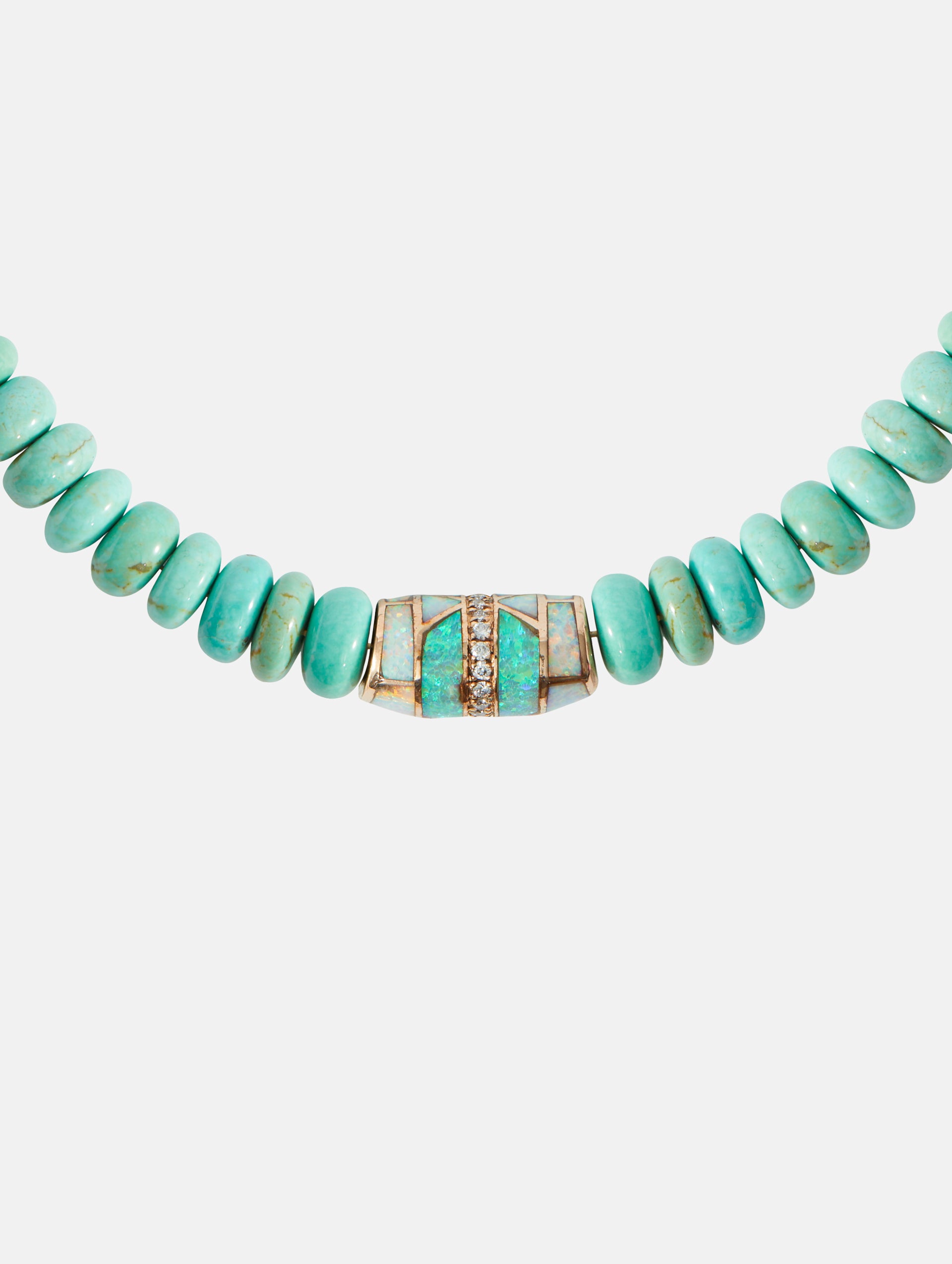 Pavé Diamond Opal Inlay Turquoise Beaded Necklace