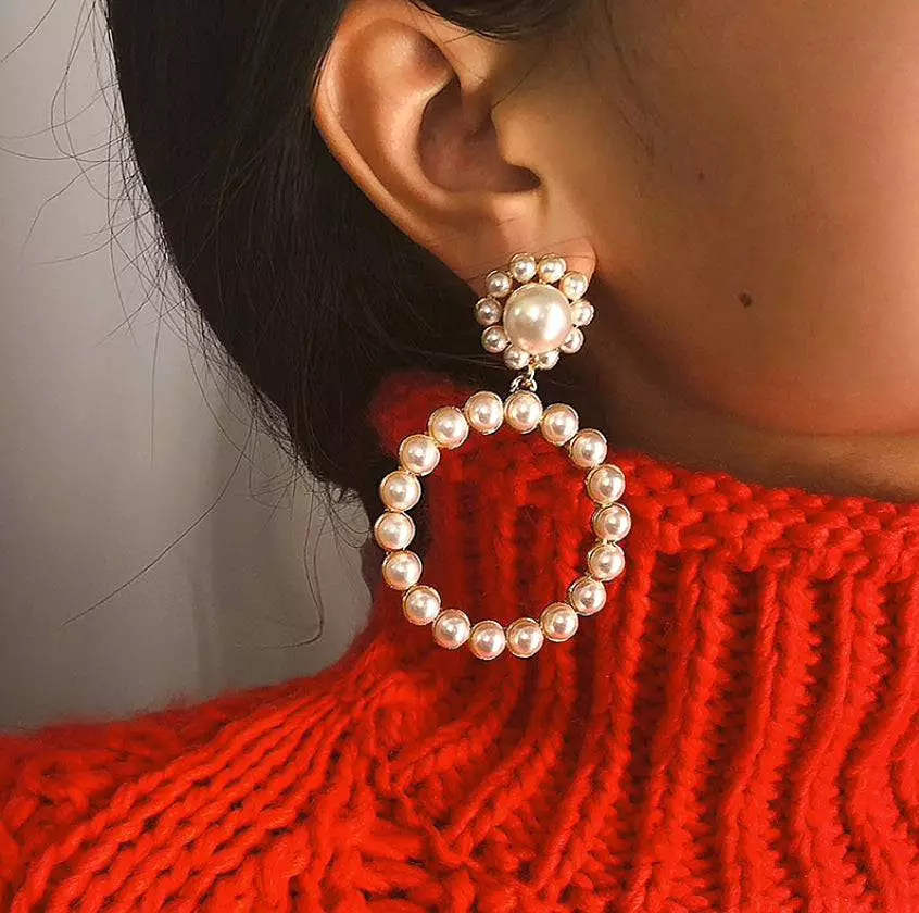 Pearl and Crystal Hoop Earrings