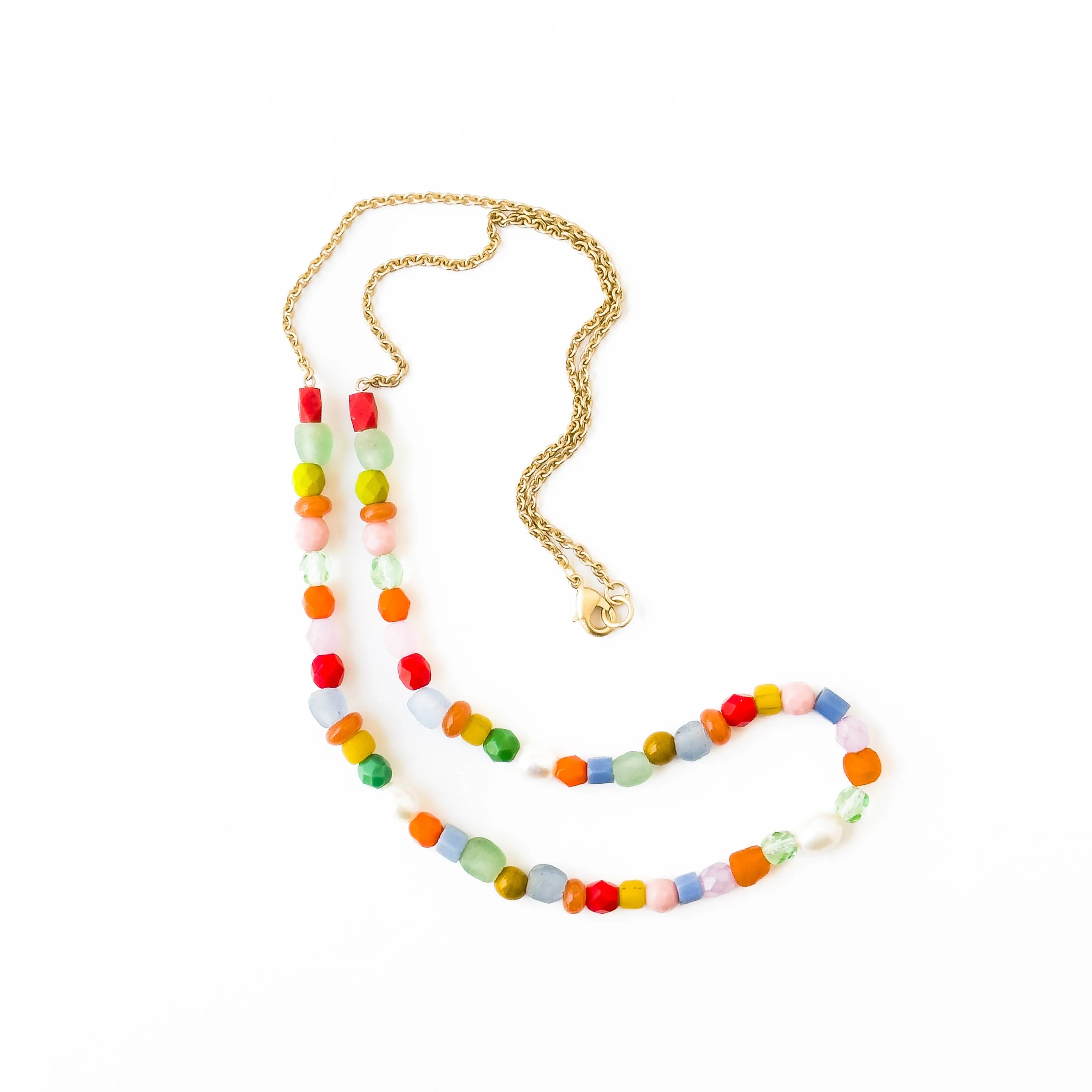 Pearl and Fair Trade Recycled Bead Necklace -W