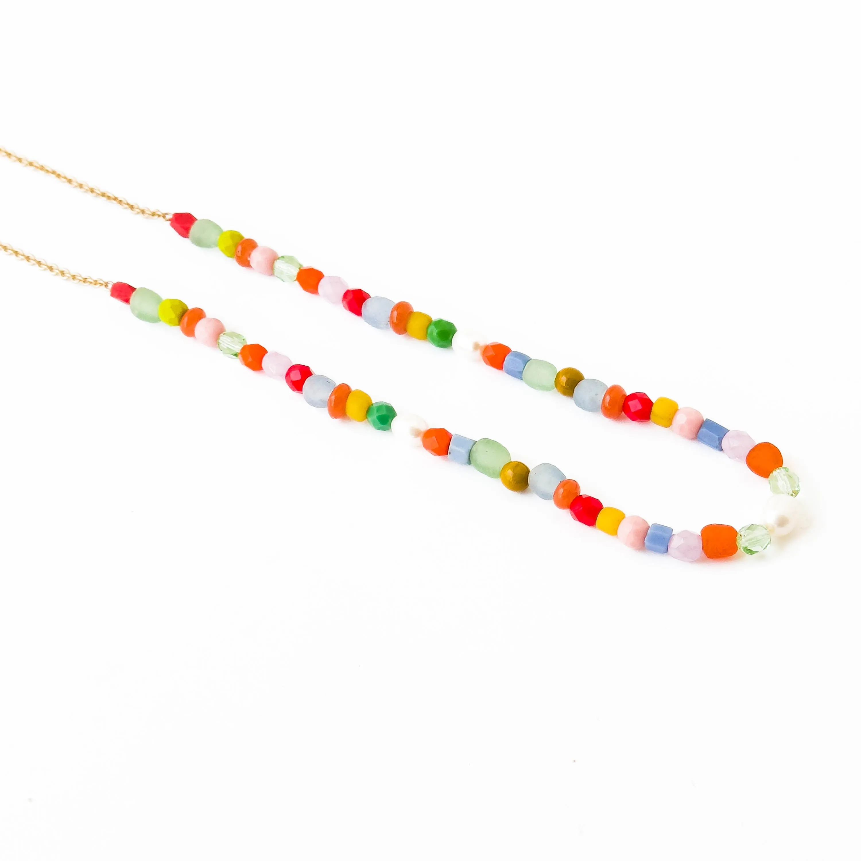 Pearl and Fair Trade Recycled Bead Necklace -W