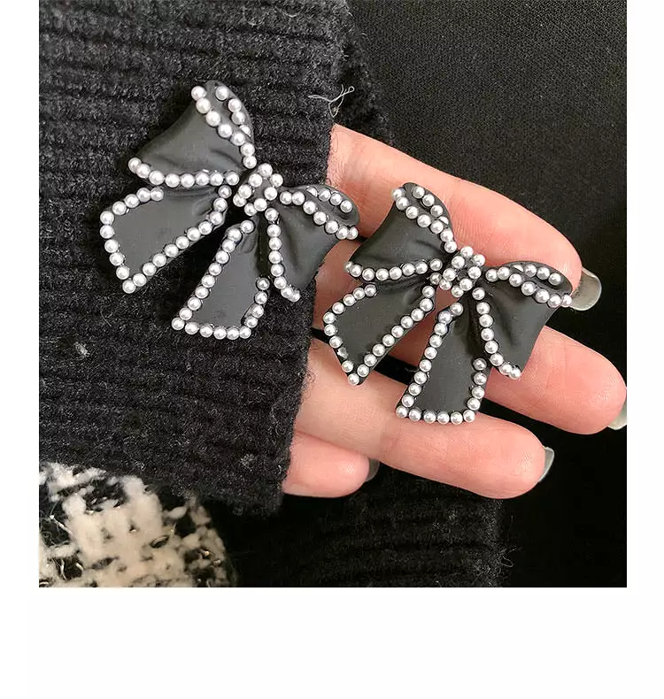 Pink / Black Bow earrings / ear clips