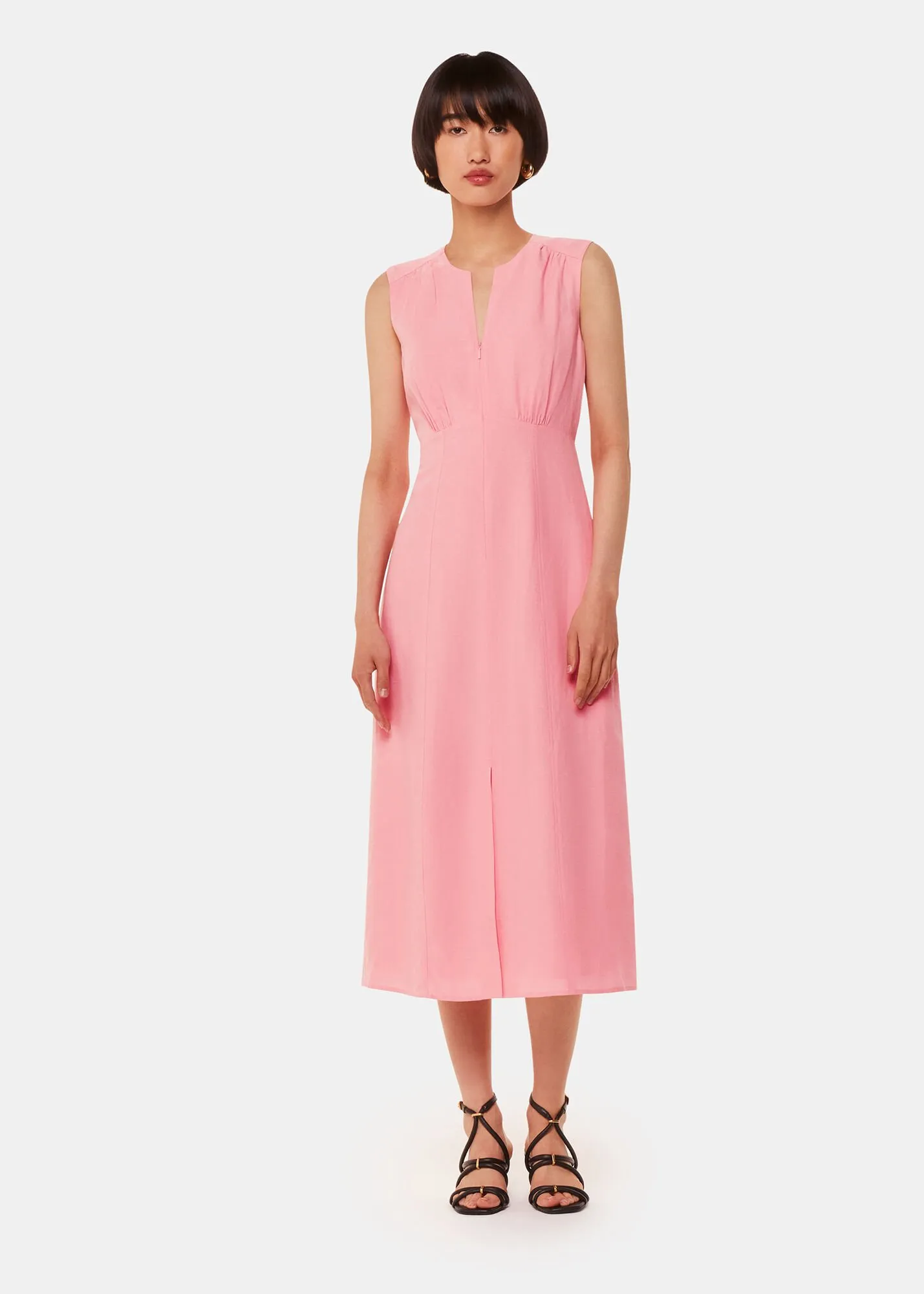 Pink Abbie Linen Blend Midi Dress