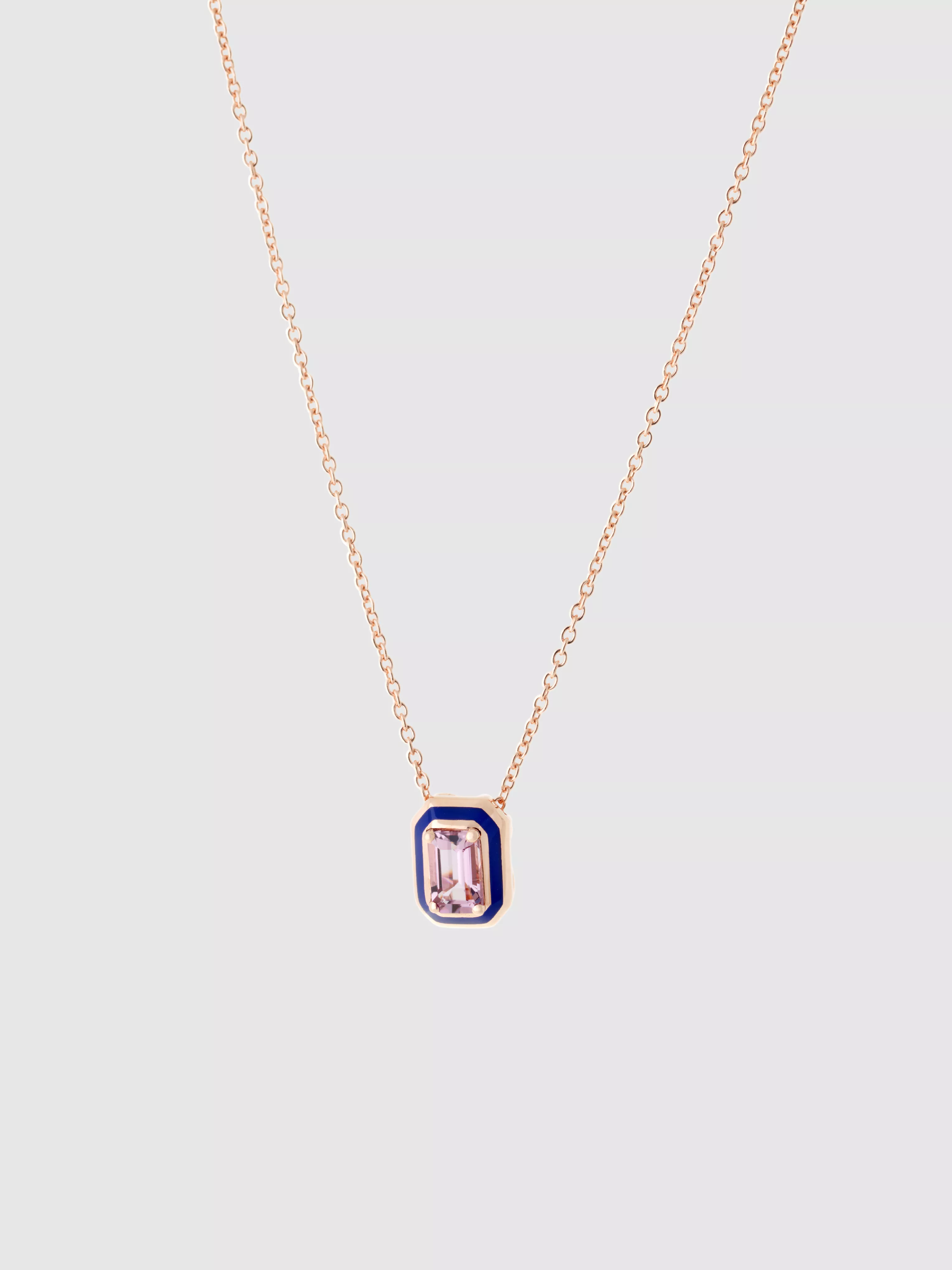 Pink Tourmaline Pendant in Ivory Enamel and Pink Gold