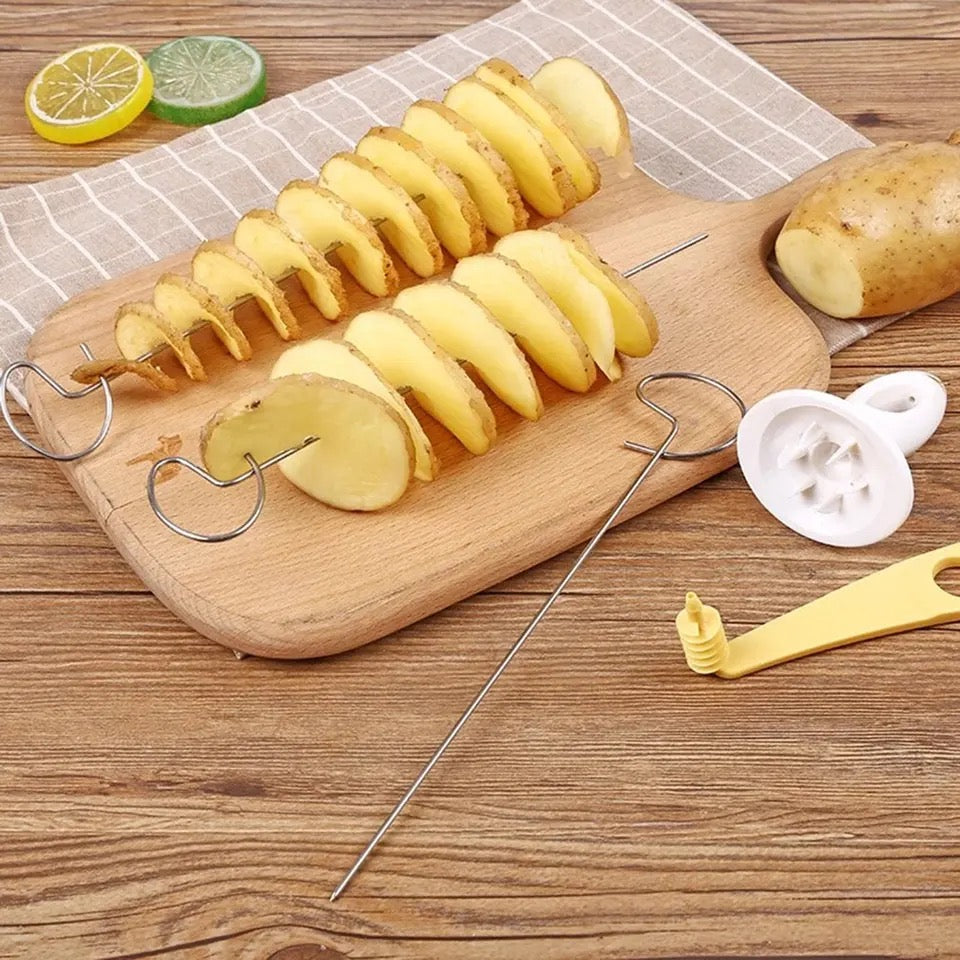 Potato Slicing Knife Skewers Grill Manual Rotating Potato Tower Spiral Vegetable Grater Kitchen