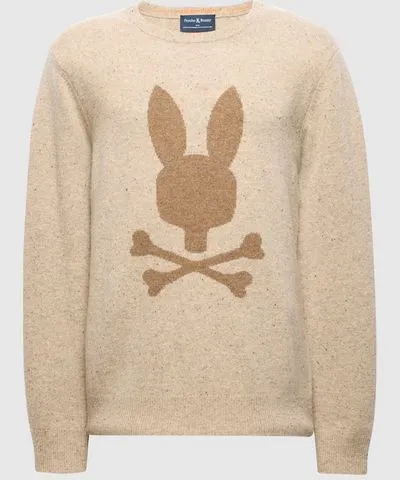 Psycho Bunny Men's Lincoln Merino Wool Sweater 074 STONE /