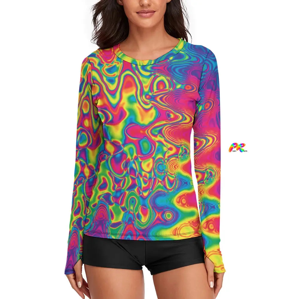 Radiant Hue Rave Shirt Long Sleeve, Lightweight With Thumbholes