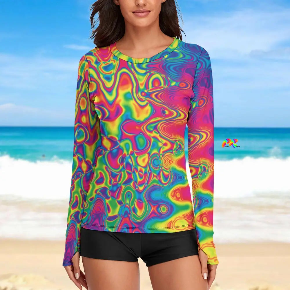 Radiant Hue Rave Shirt Long Sleeve, Lightweight With Thumbholes