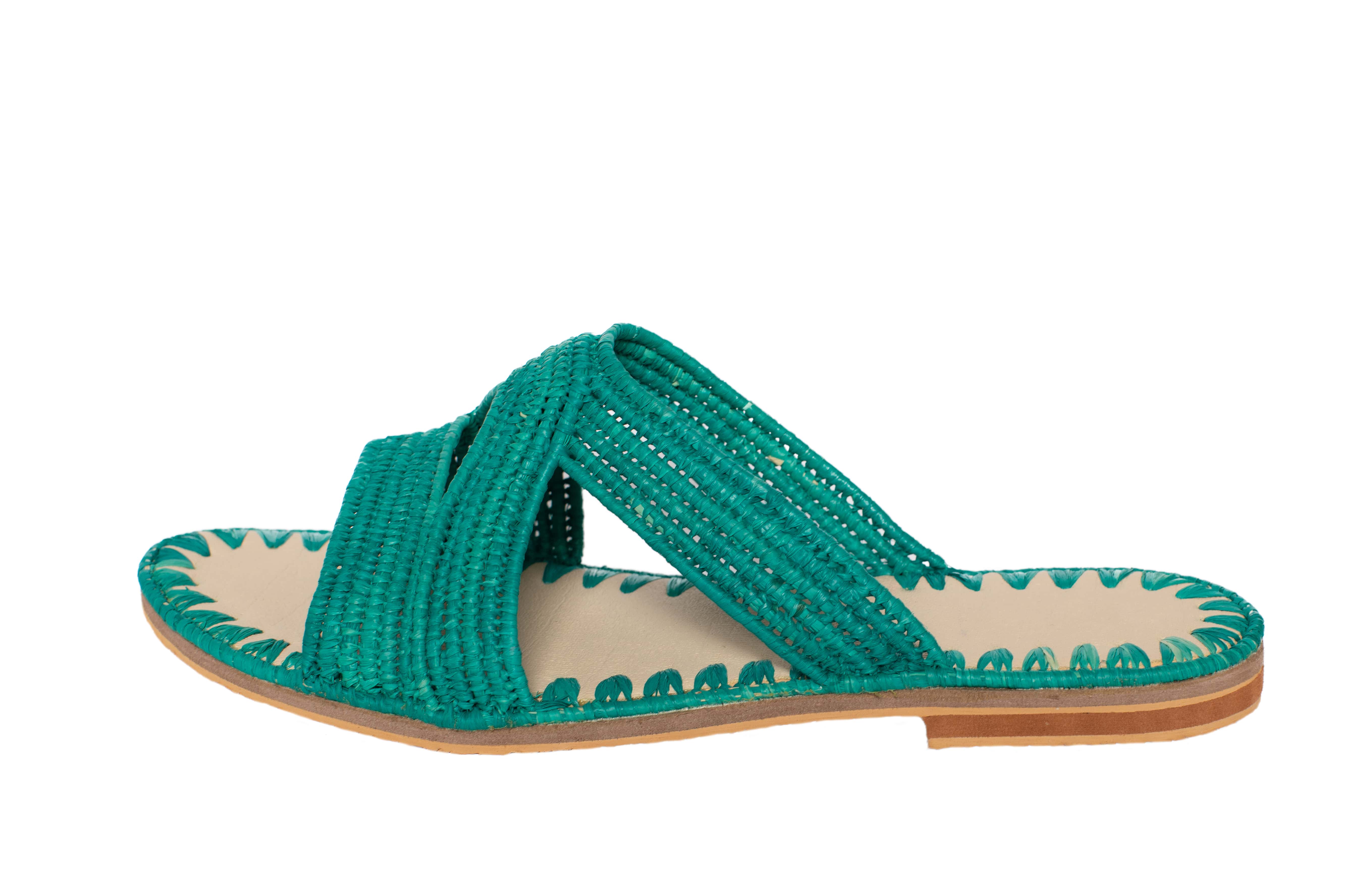 Raffia Slippers Habeeba in Turquoise