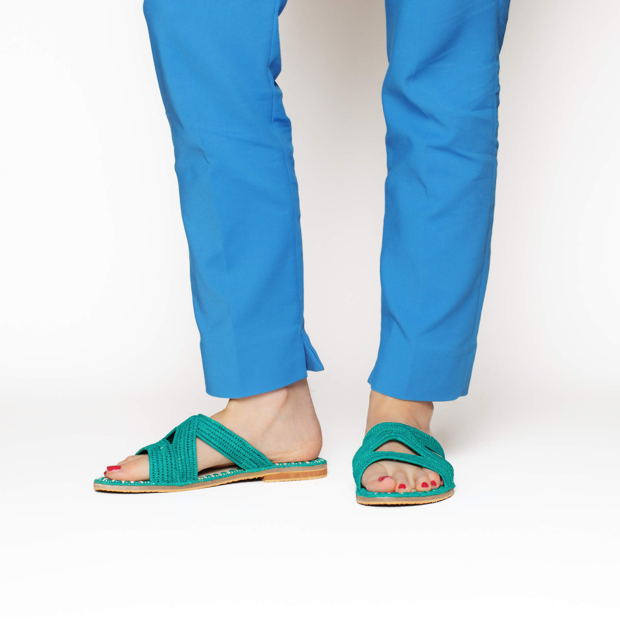 Raffia Slippers Habeeba in Turquoise