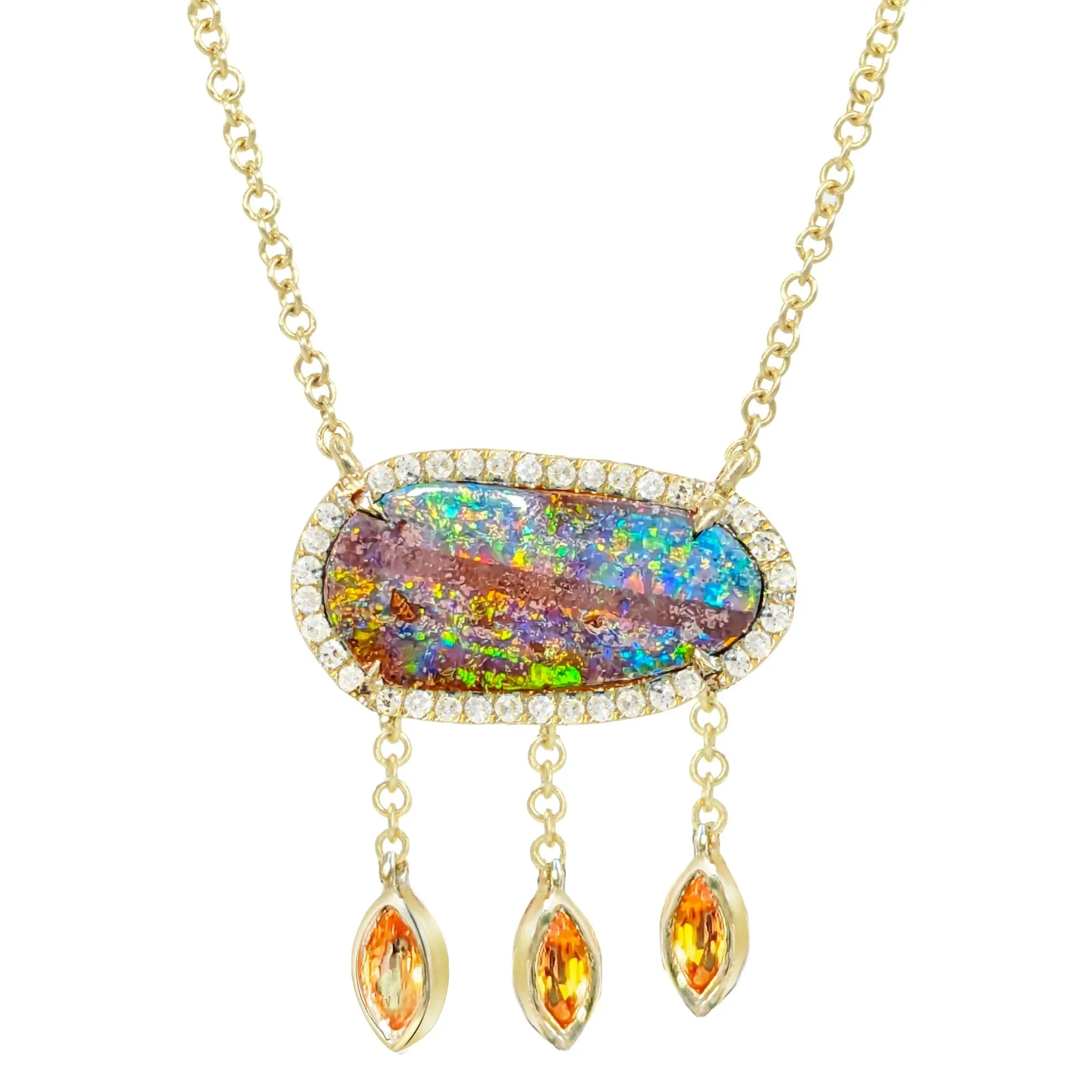 Rainbow Boulder Opal Necklace With Sapphire Drops