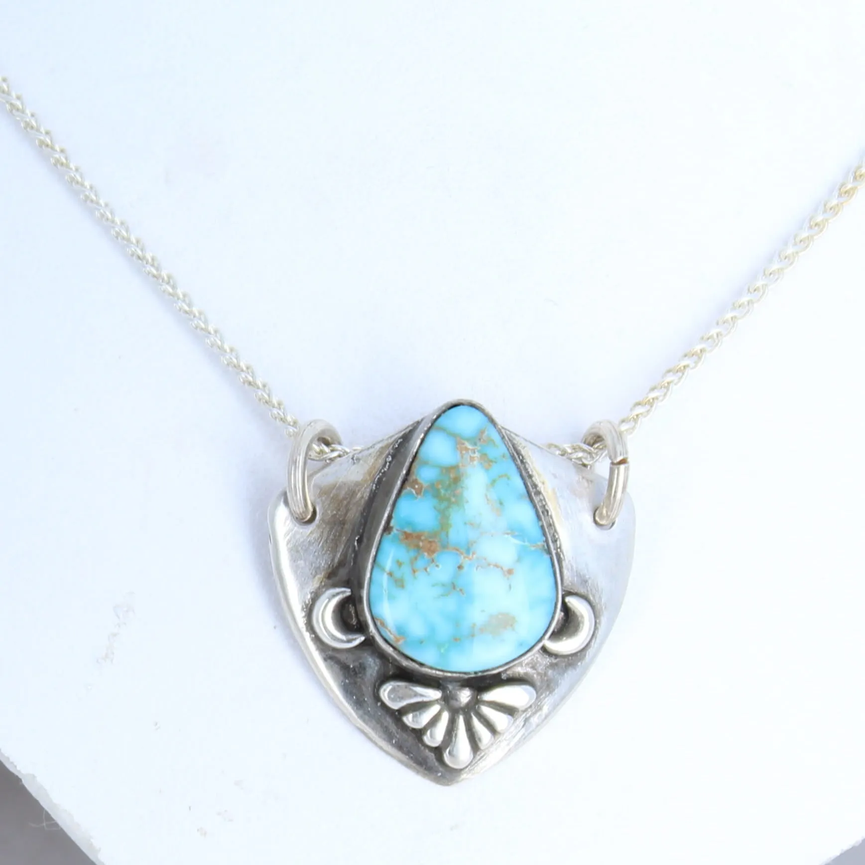 RARE Dry Creek Turquoise Shield Pendant Sterling Southwest