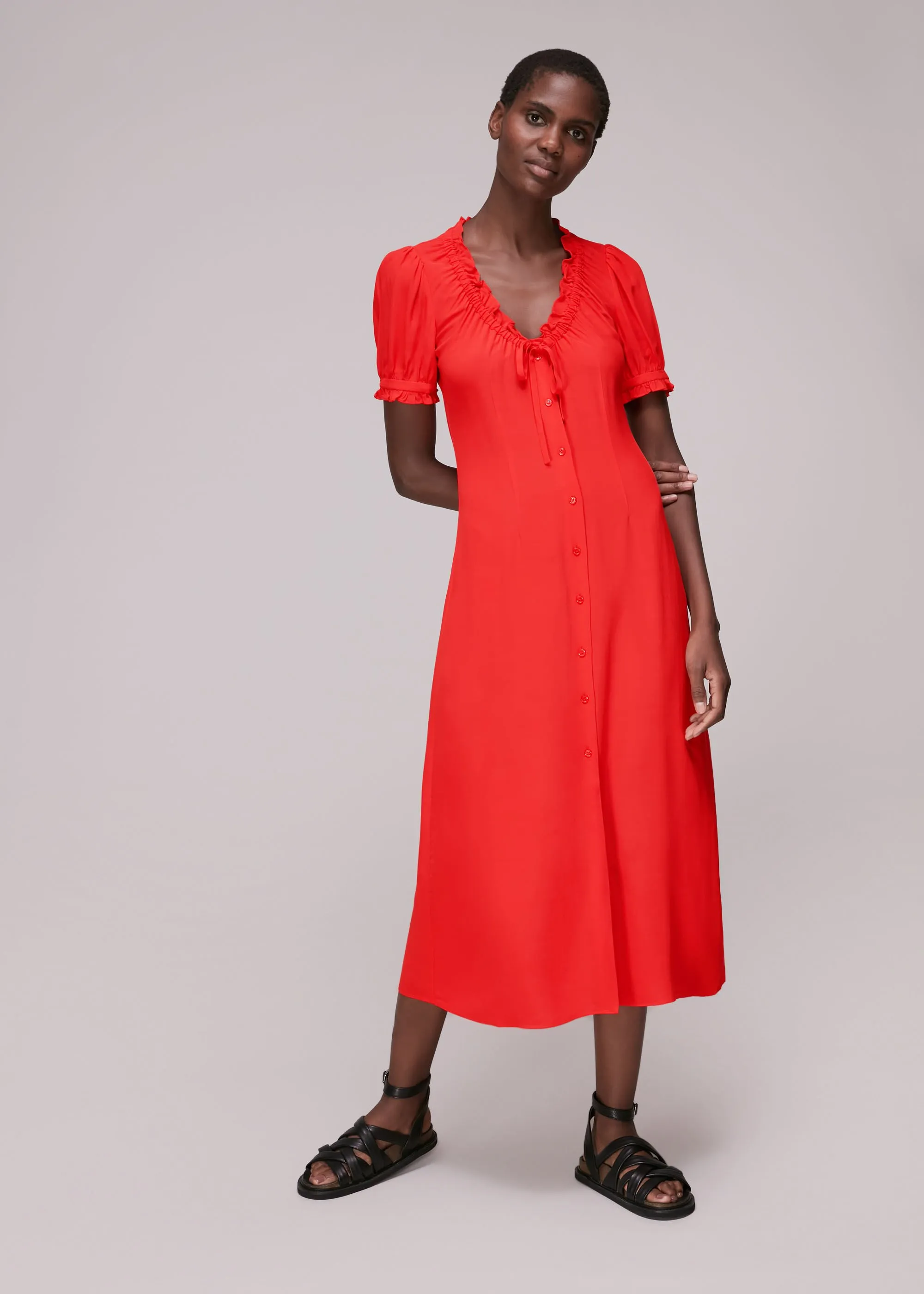 Red Ada Ruched Detail Midi Dress