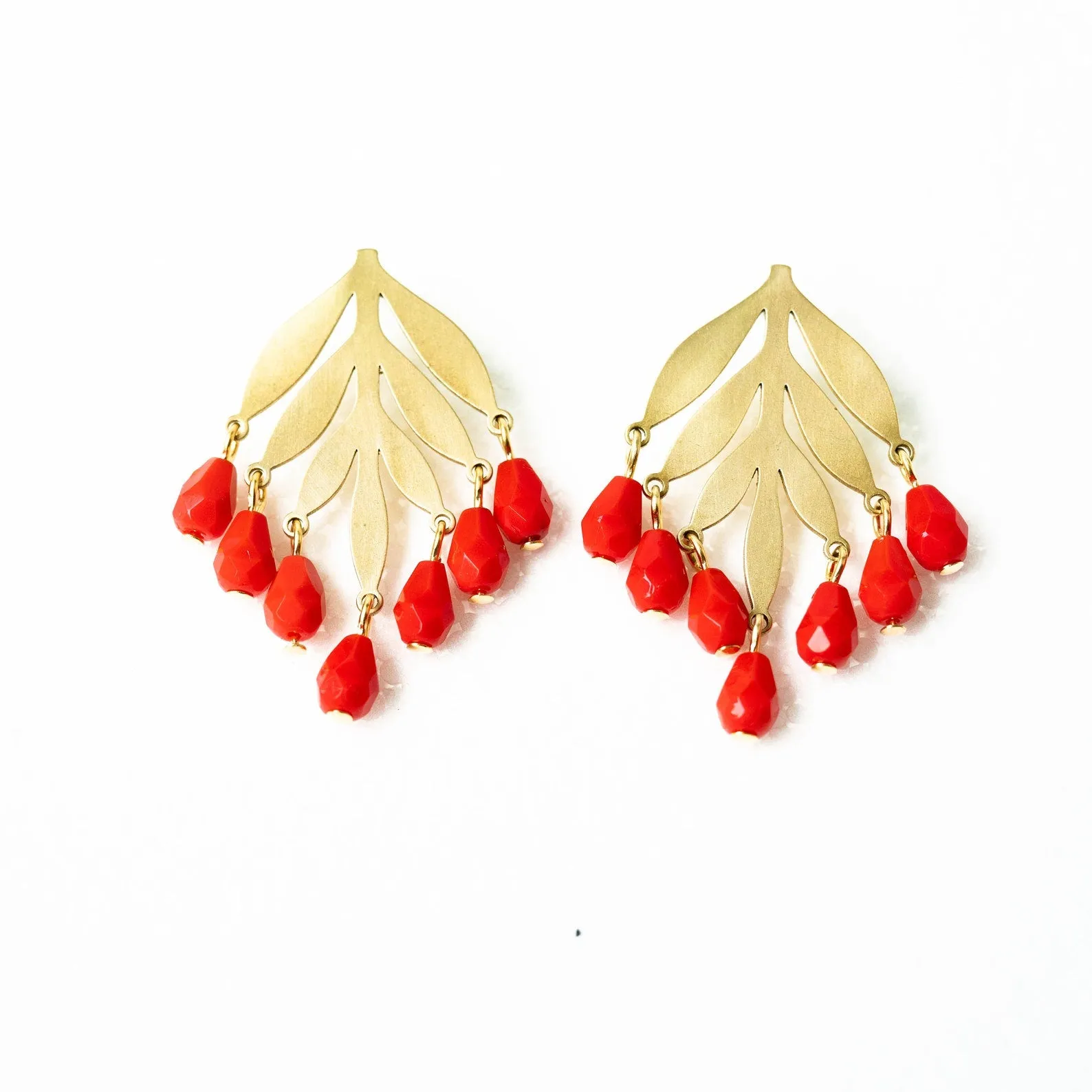 Red Bead Chandelier Studs -WS