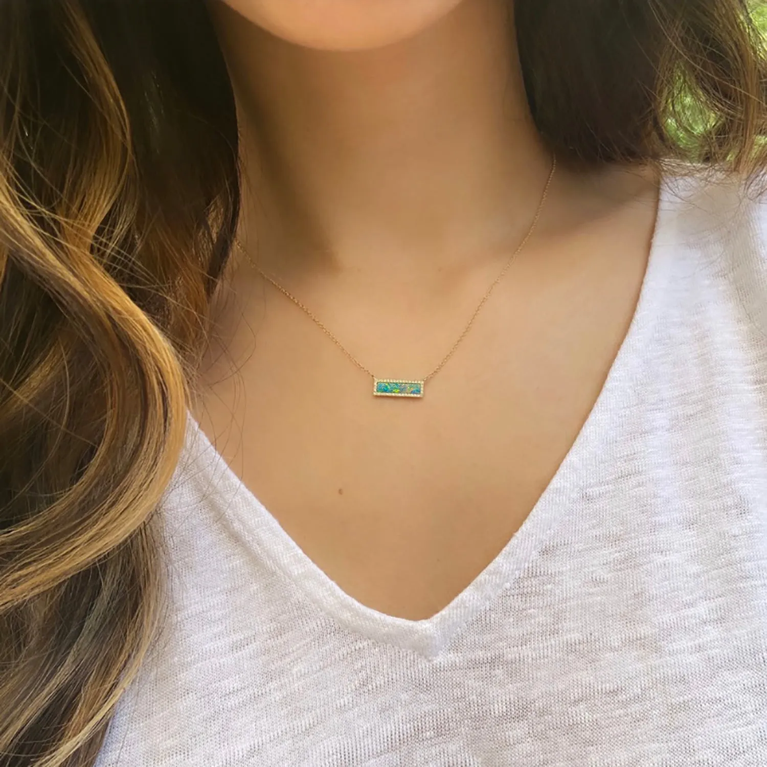 Reflection Opal Bar Necklace With Diamonds